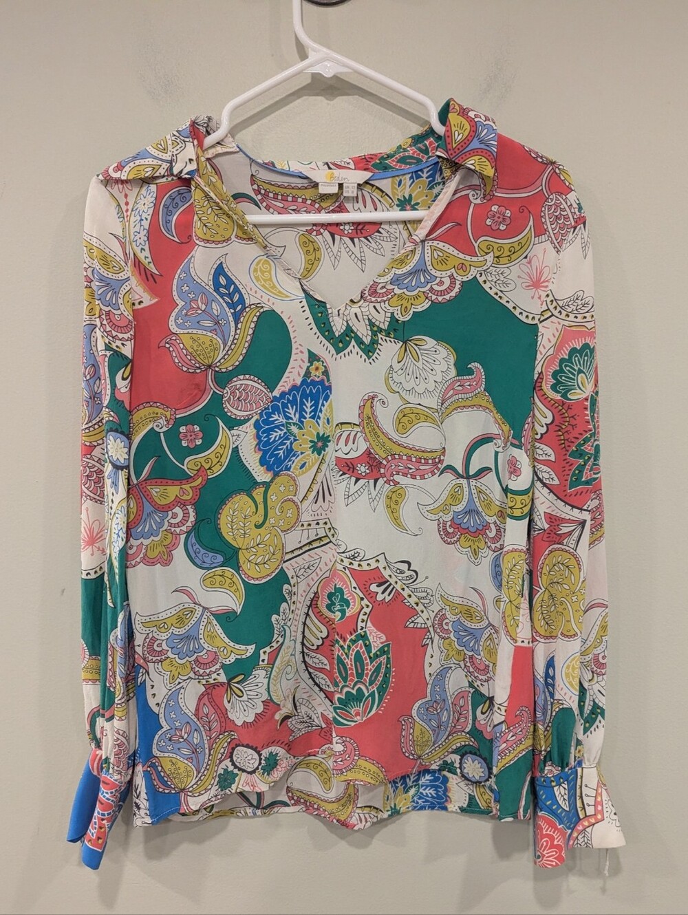 Boden Lilian Floral Paisley Long Sleeve 100% Silk Top Size 8